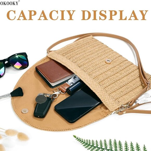 Straw Clutch Handbag Women Woven Envelope Bag Beach Summer Purse - Picture 3 of 6